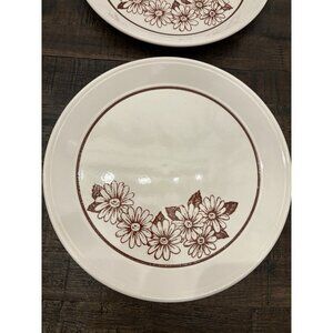 Vintage Flower Print Dinner Plate Pair Of 2 Brown White Unmarked